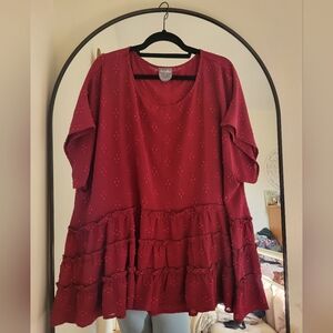 Arula Swing Babydoll Top In Pink/Red